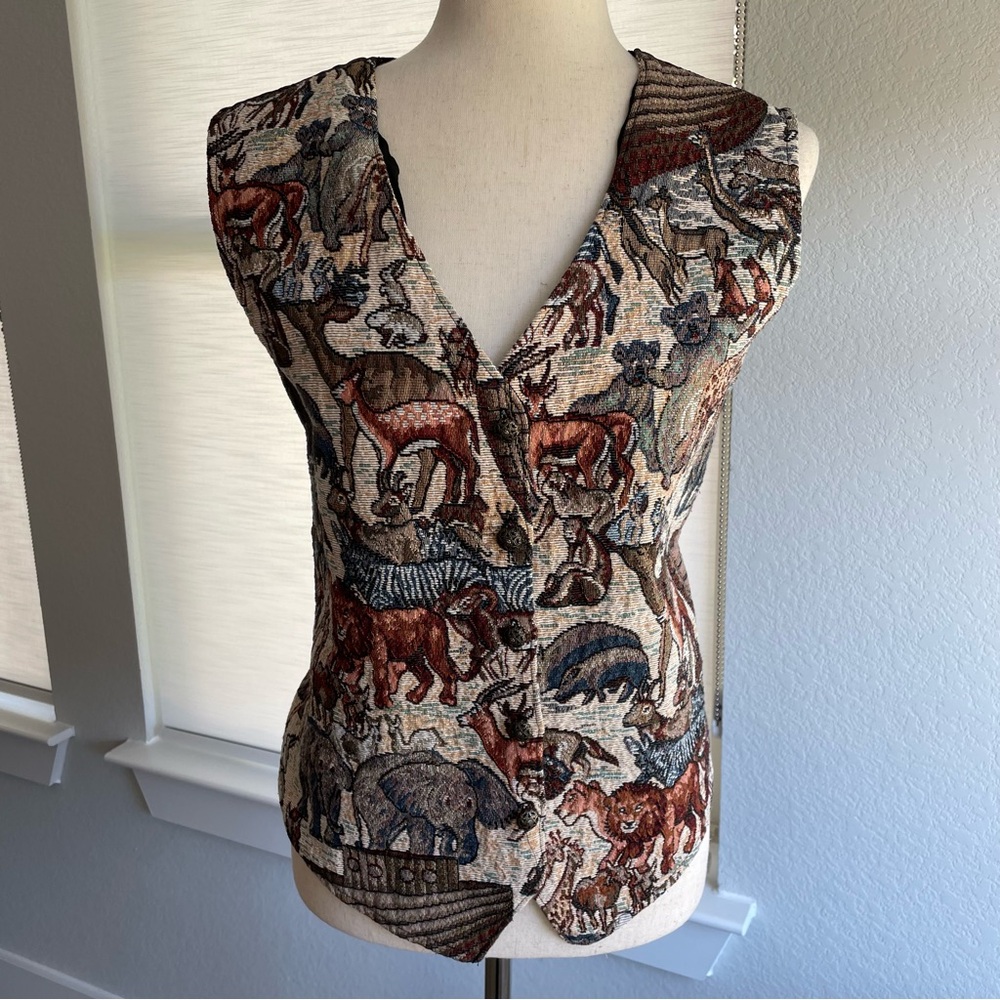 Noahs Ark Animal Tapestry Vest Bobbie Brooks Large Vintage Sunday School Teacher